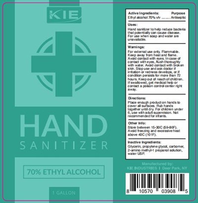 Kie Industries Hand Sanitizer (Kie Industries Gallon Label)